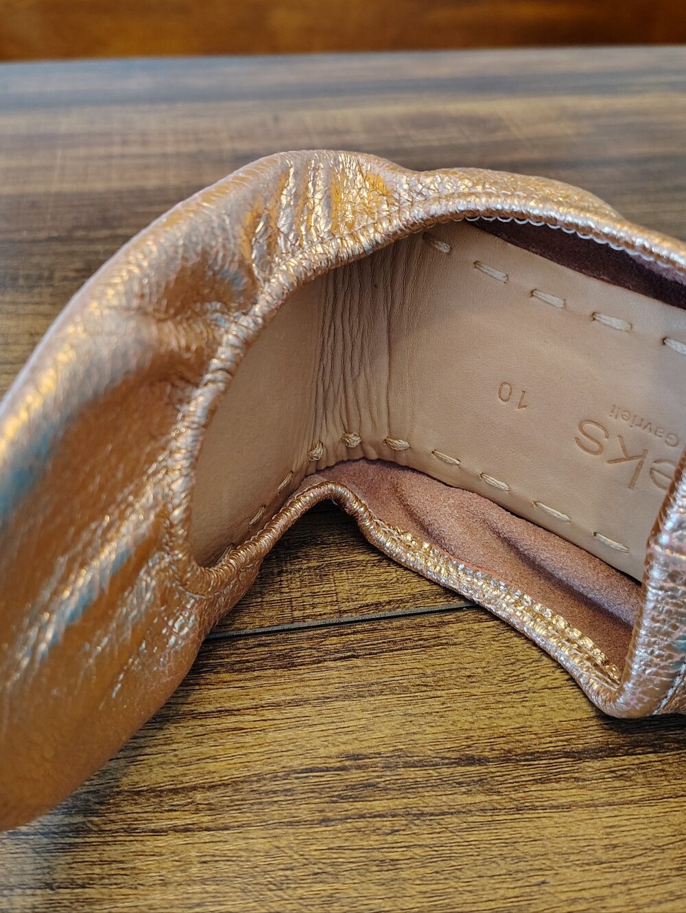 Tieks by Gavrieli Rose Gold Glam metallic leather ballet flat Foldable Size 10 - Picture 4 of 7